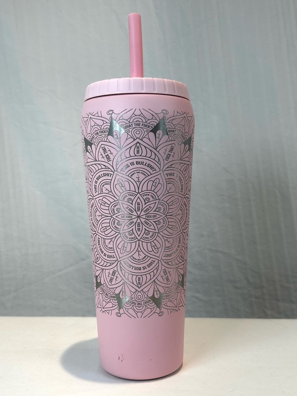 Tal 32 oz Insulated Pink Mandala Tumbler Hidden Swear Words Humor unique